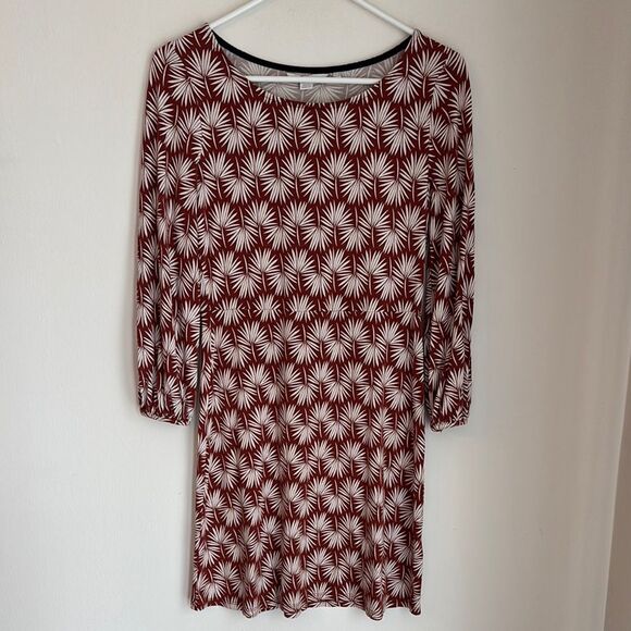 Boden Women 3/4 sleeve brick Red &White Patterned palm leaves Dress size 2 EUC! - Picture 1 of 11